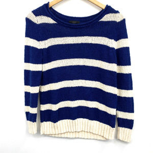 J Crew 56836 Twisted Stitch Stripe Pullover Sweater Navy Ivory Size S‎